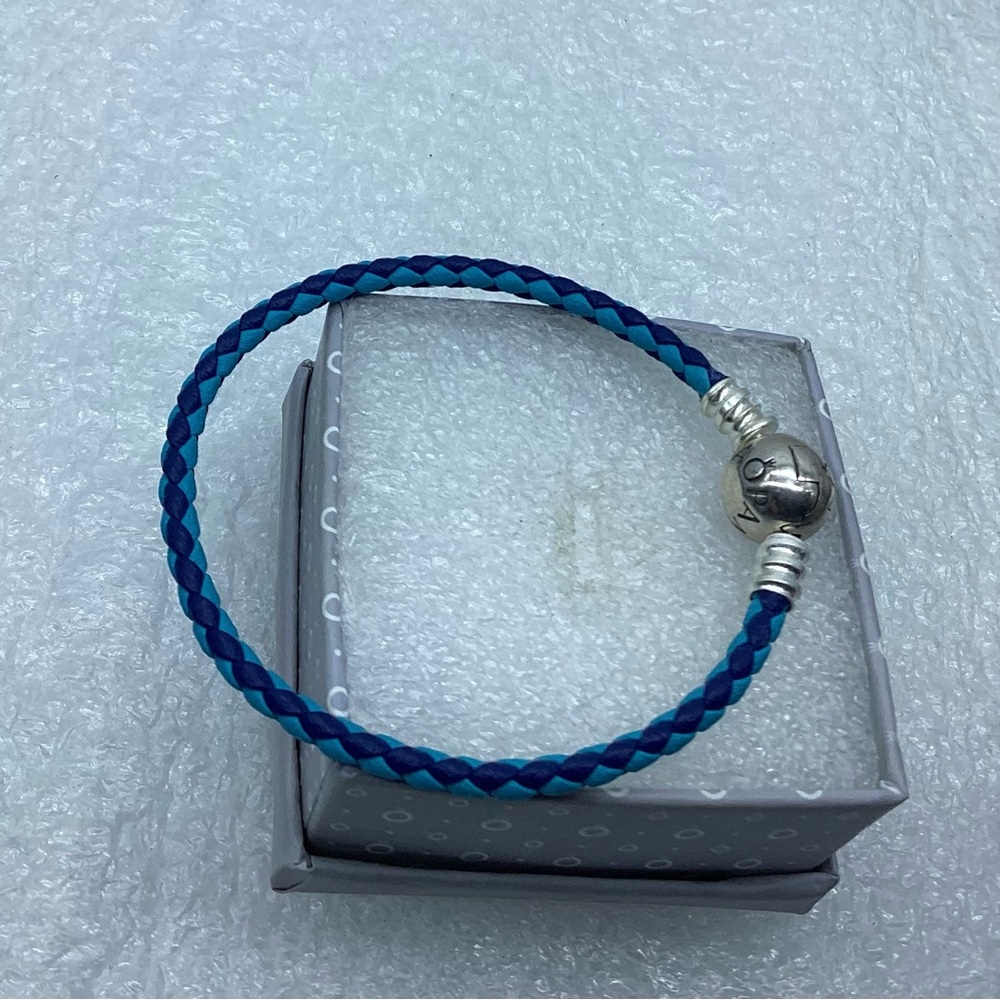 Pandora,”16CM Single Mixed Powder Blue Braided Leather  Clasp  “ 16CM/6.29 Inche